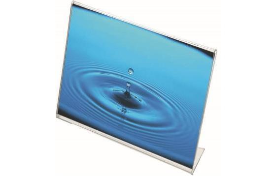 9418759  328216 Brosjyre-/menyholder A4, 2 mm, skrå "L" Liggende A4 brosjyre -og menyholder